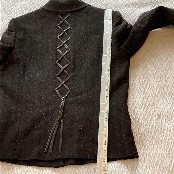 Simon Chang Wool Silk Corset Back Brown Blazer Designer Boho Business Casual - Picture 11 of 15